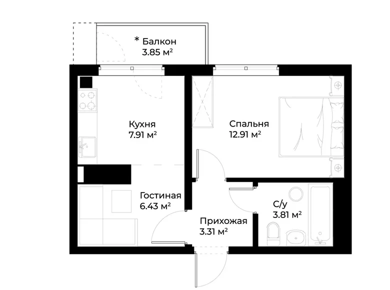 Kvartira 1 xona 36 m² Toshkentda