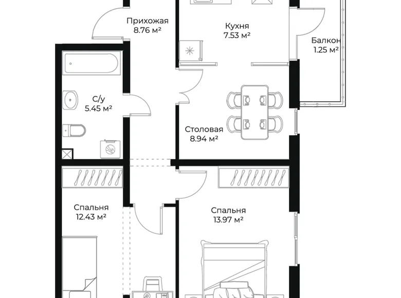 Kvartira 3 xonalar 58 m² Toshkentda