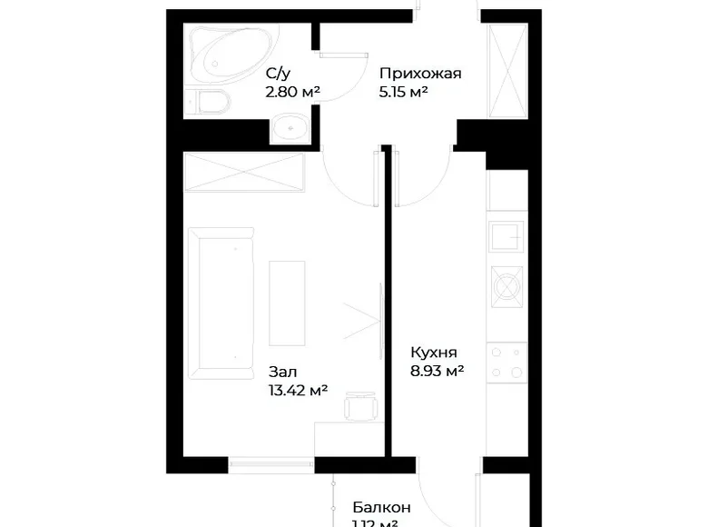 Квартира 1 комната 31 м² Ташкент, Узбекистан