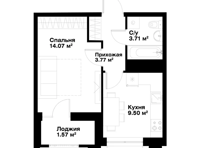 Kvartira 1 xona 33 m² Toshkentda