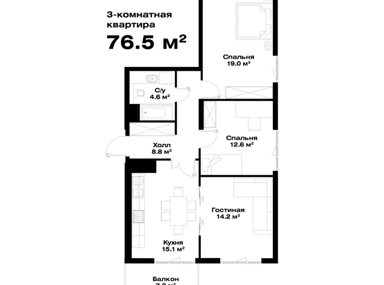 Kvartira 3 xonalar 76 m² Toshkentda