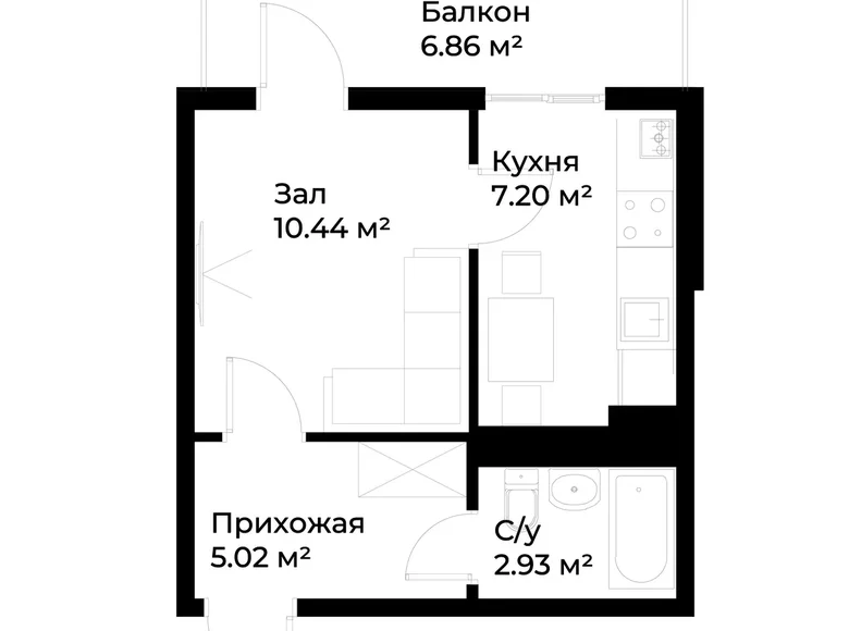 Kvartira 1 xona 28 m² Toshkentda