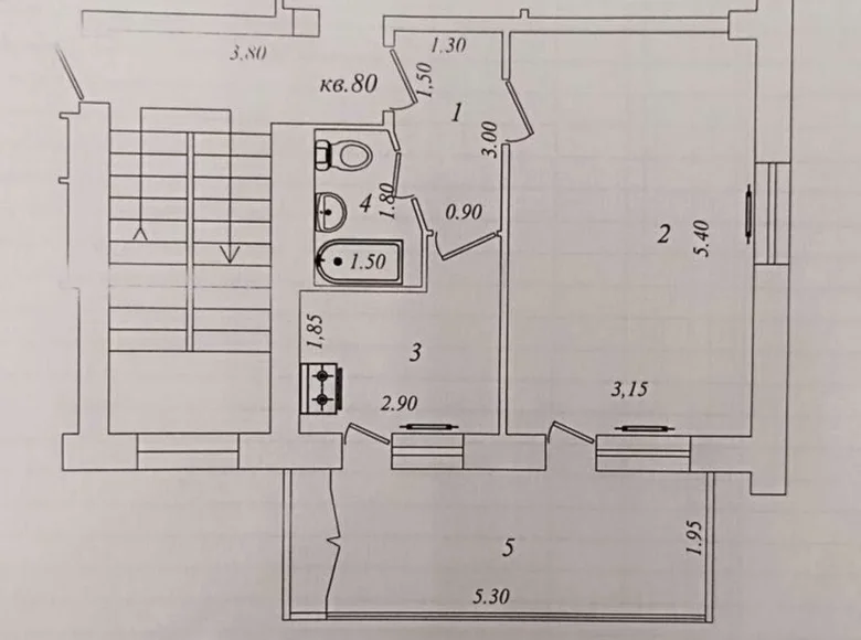 Kvartira 1 xona 42 m² Toshkentda