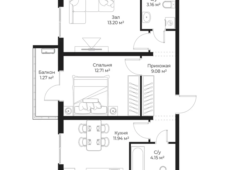 Квартира 2 комнаты 56 м² Ташкент, Узбекистан