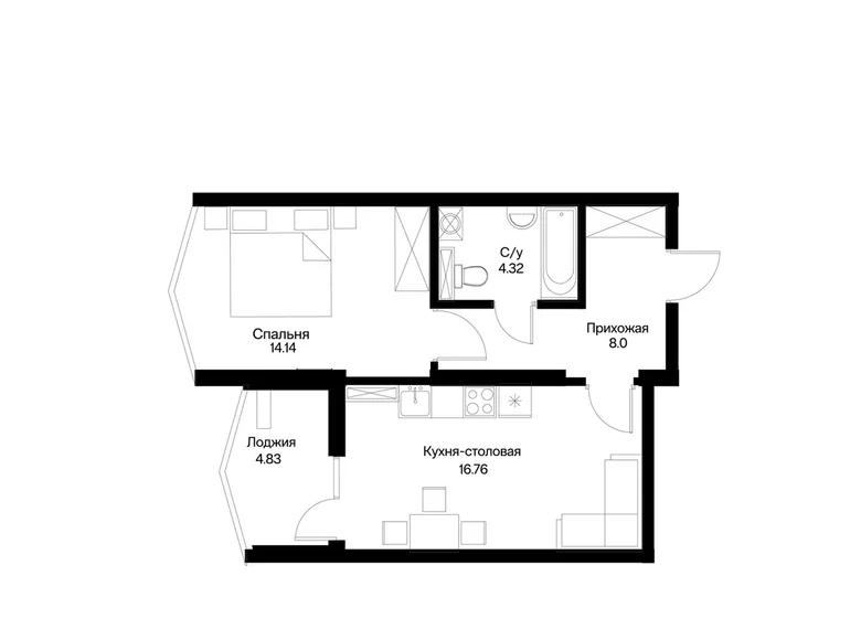 Квартира 1 комната 48 м² Ташкент, Узбекистан