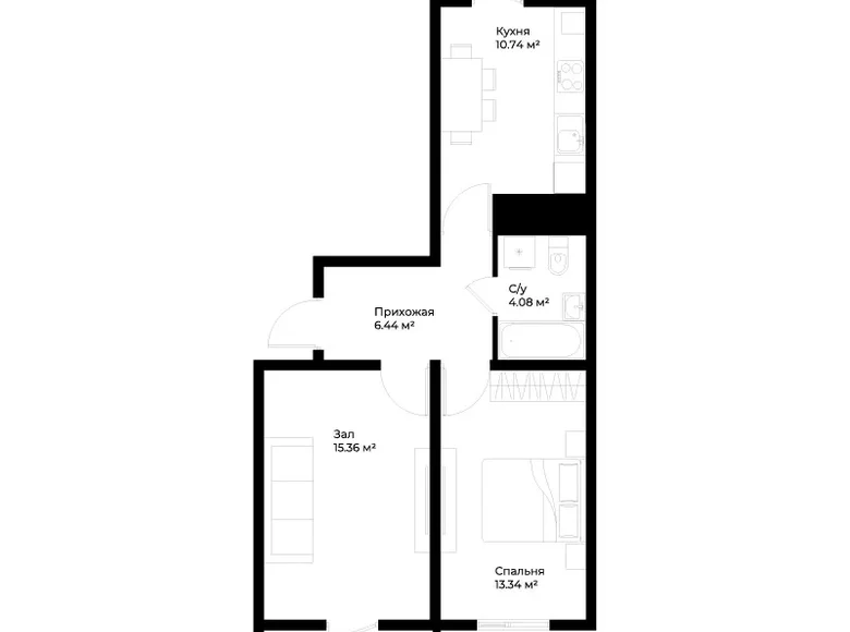 Квартира 2 комнаты 52 м² Ташкент, Узбекистан