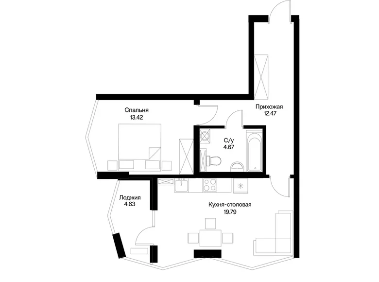 Квартира 1 комната 55 м² Ташкент, Узбекистан