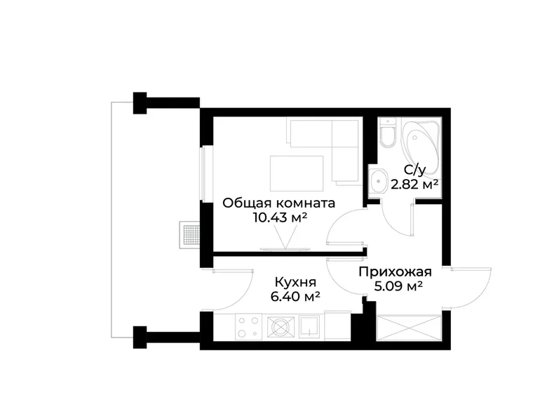 Квартира 1 комната 25 м² Ташкент, Узбекистан