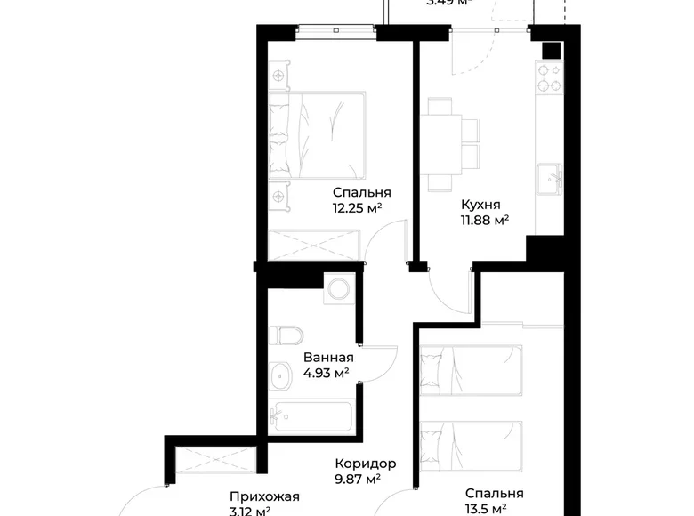 Квартира 2 комнаты 57 м² Ташкент, Узбекистан