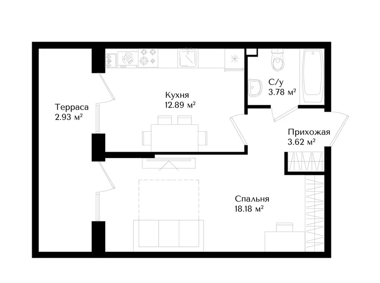 Kvartira 1 xona 37 m² Toshkentda