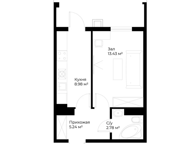 Квартира 1 комната 30 м² Ташкент, Узбекистан