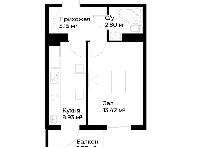 Квартира 1 комната 31 м² Ташкент, Узбекистан