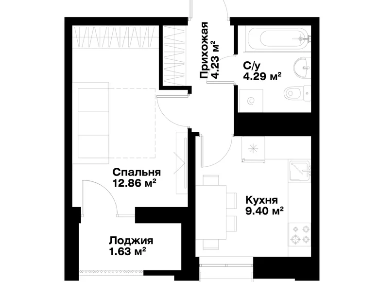 Kvartira 1 xona 32 m² Toshkentda