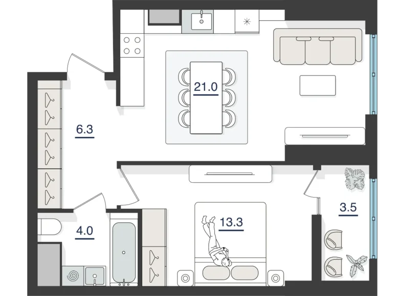 Kvartira 2 xonalar 50 m² Toshkentda
