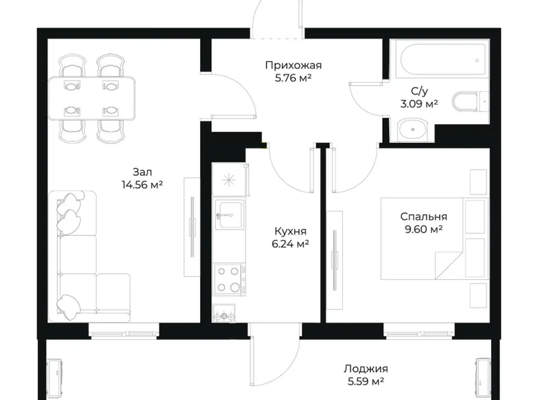 Kvartira 2 xonalar 45 m² Toshkentda