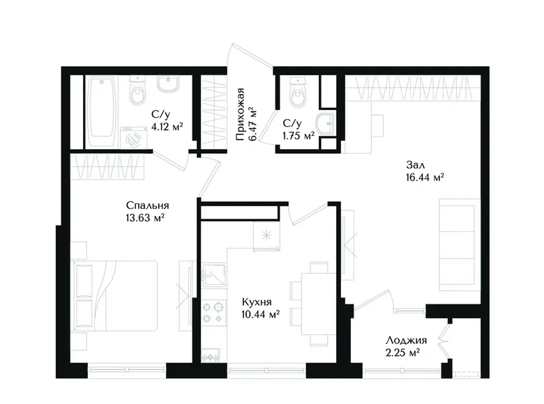 Квартира 2 комнаты 55 м² Ташкент, Узбекистан