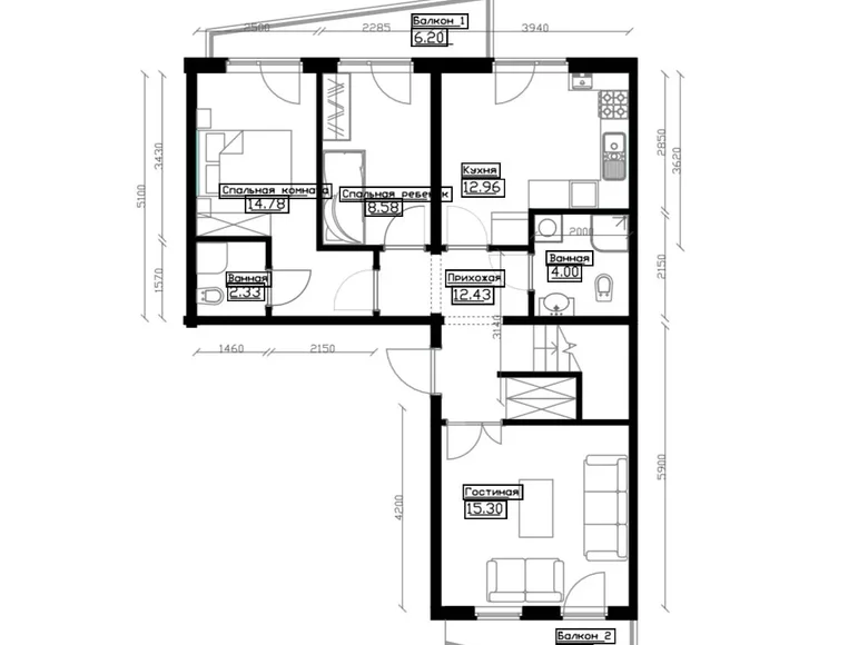 Квартира 3 комнаты 127 м² Ташкент, Узбекистан