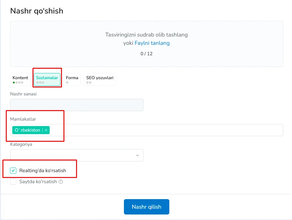 Kompaniya yangiligini saytda qo‘shish – 1-rasm