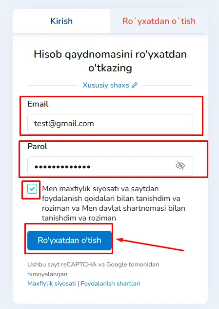 Saytda shaxsiy hisobingizni ro'yxatdan o'tkazish