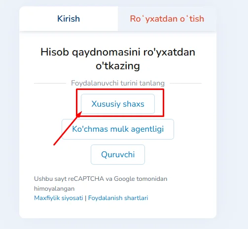 O'zbekistonda ko'chmas mulk sotish veb-saytida ro'yxatdan o'tish