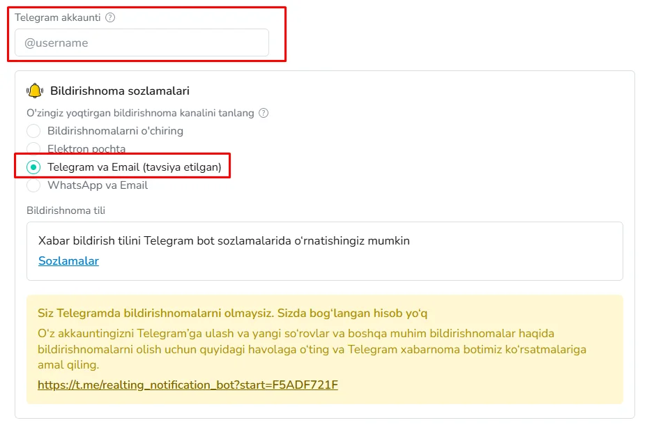 Shaxsiy hisobingizda bildirishnomalarni sozlash