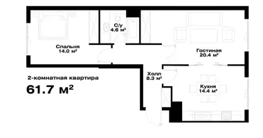 Квартира 2 комнаты в Ташкент, Узбекистан